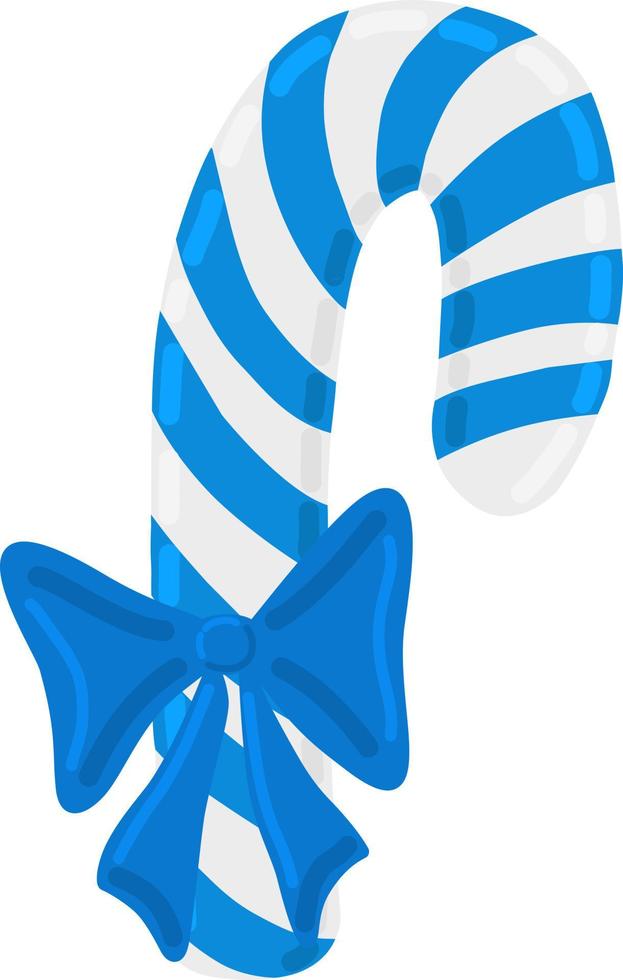 illustration vectorielle de canne en bonbon à rayures bleues. décoration d'arbre de noël avec archet. élément doux de vacances vecteur