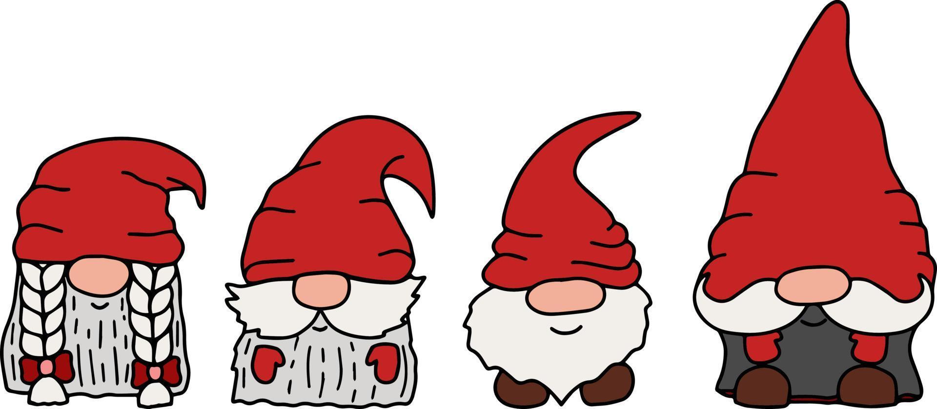 collection de vecteurs petits gnomes de fantaisie de vacances d'hiver de jardin. nain magique avec chapeau drôle. décoration de noël et nouvel an vecteur