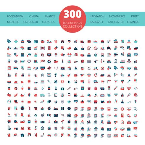 Collection d&#39;icônes de plat 300 Logo emblèmes vecteur