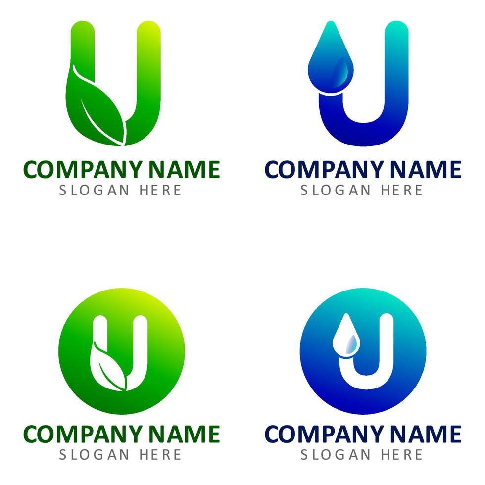 nature de logo de lettre moderne avec minimalis de couleur verte et bleue avec la lettre u vecteur