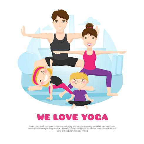 Famille pratiquant le yoga Cartoon Poter vecteur