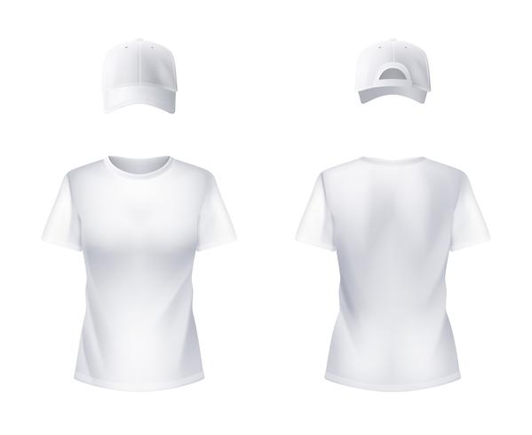 WhiteT-shirtt Casquette de baseball femme réaliste vecteur