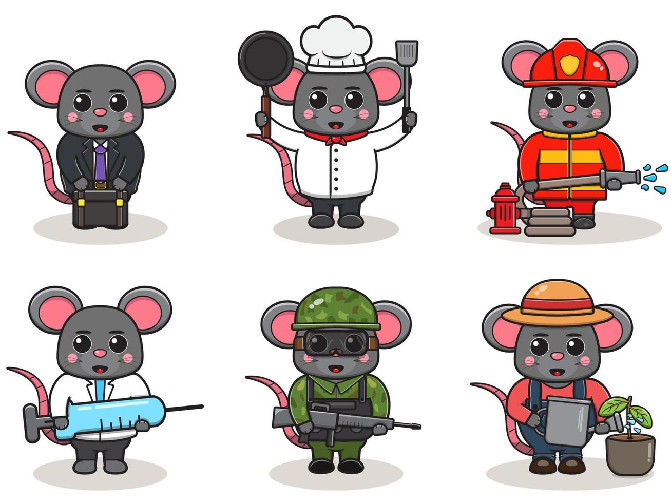 illustration vectorielle avec une souris mignonne de différentes professions. vecteur