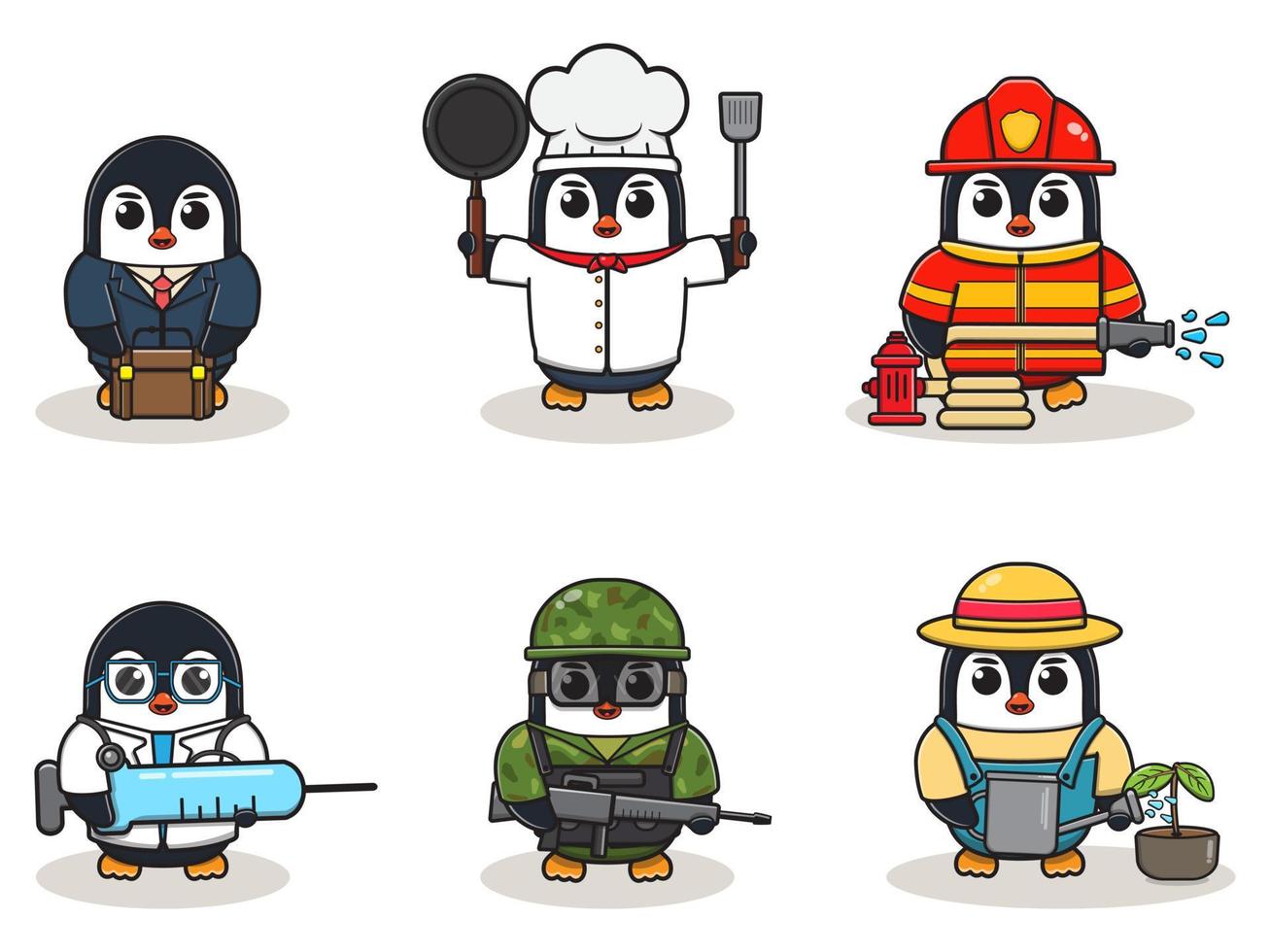 illustration vectorielle avec pingouin mignon de différentes professions vecteur