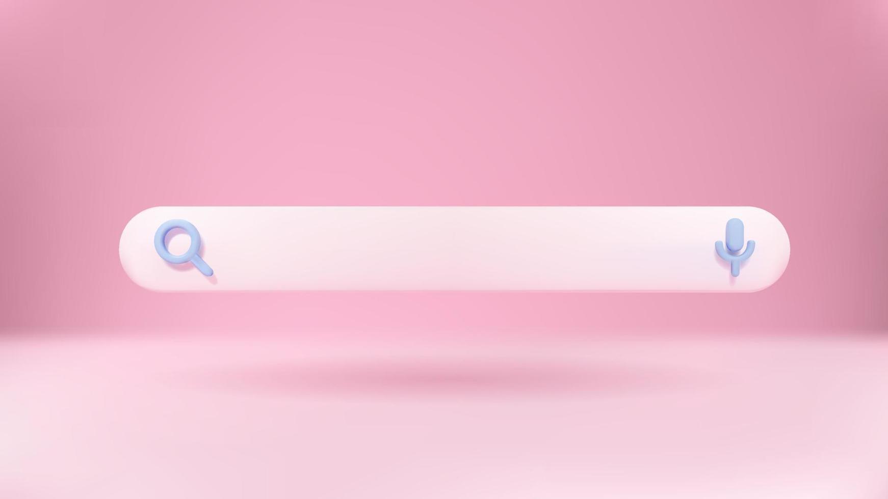 barre de recherche 3d minimaliste avec fond rose vecteur