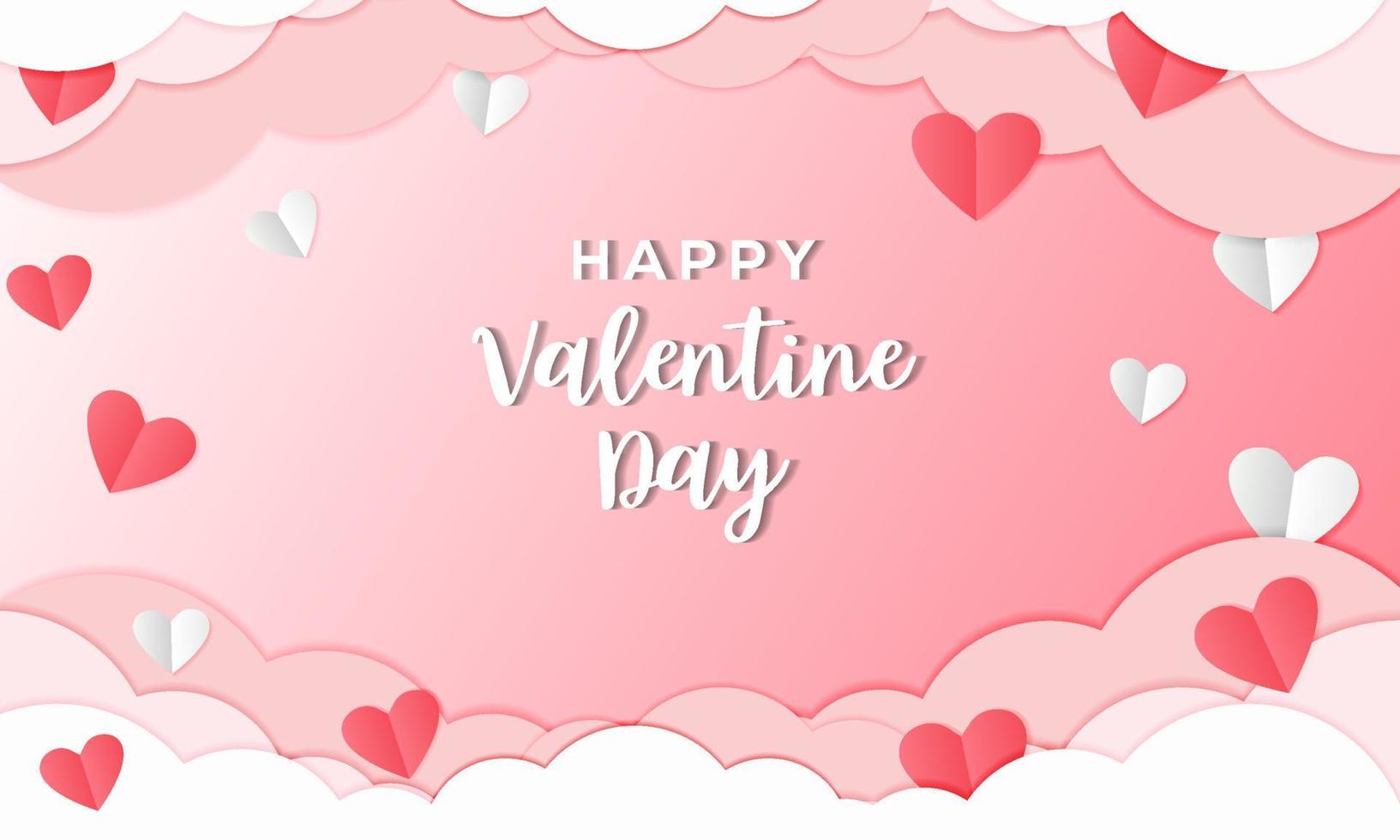 joyeux jour de la Saint-Valentin dans un style découpé en papier avec des nuages et en forme d'amour. 14 février. arrière-plan, bannière, affiche. conception de vecteur