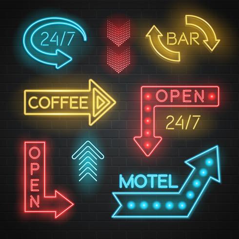 Motel And Bar Neon Arrows Set vecteur