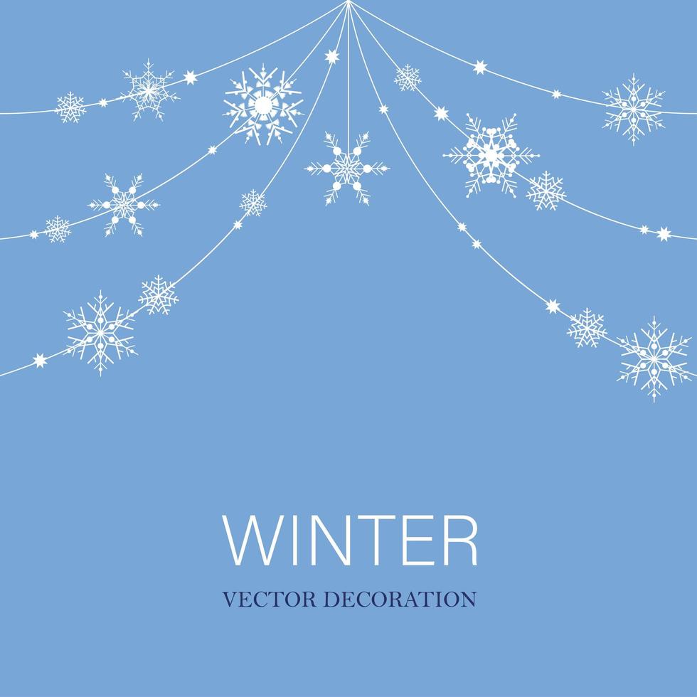 ciel bleu d'hiver avec guirlande de neige. cadre de fond de flocon de neige pour joyeux noël et bonne année. illustration vectorielle géométrique élégante vecteur