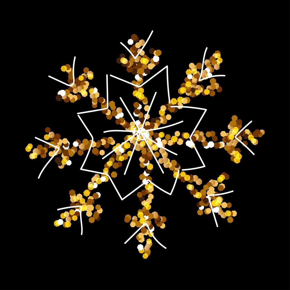 flocon de neige brillant de paillettes d'or, nouvel an et noël. scintillant pour une carte, un décor, une invitation, une affiche, un site Web, une bannière ou tout autre design festif. illustration vectorielle pailletée sur fond noir vecteur