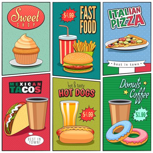 Collection de mini affiches BD Fast Food vecteur