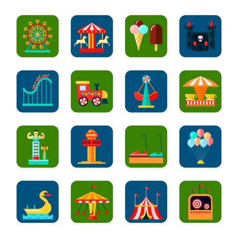 Amusement Park Square Icons Set vecteur