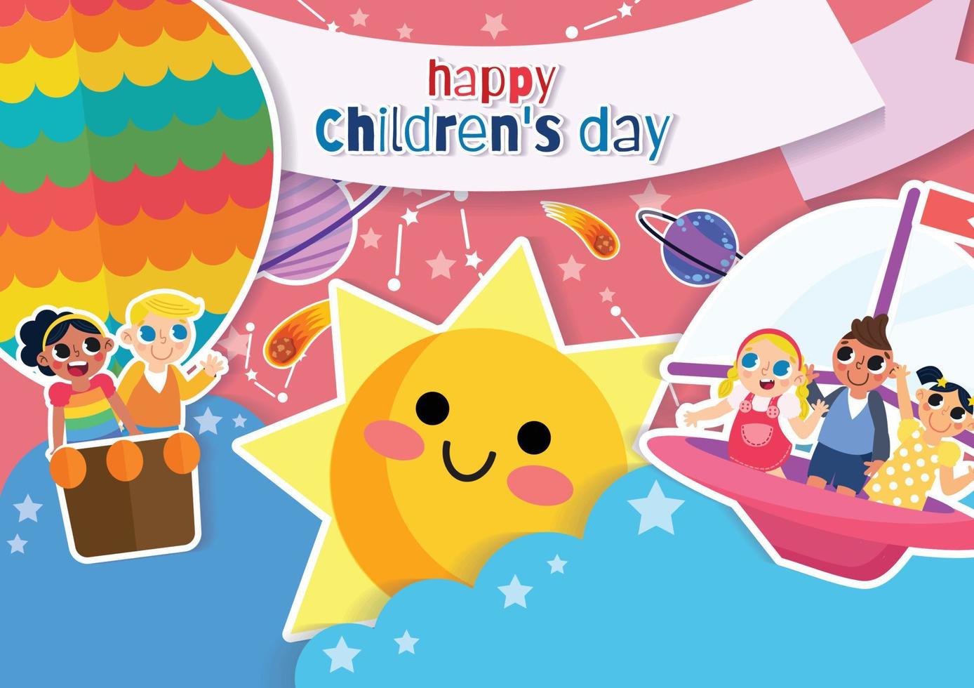 soleil souriant et enfants enfants et jouets trucs pour enfants fond d'écran vecteur