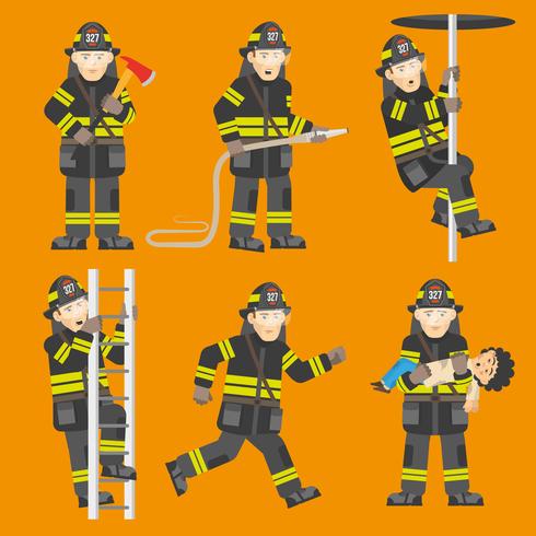 Fireman In Action 6 Figurines vecteur