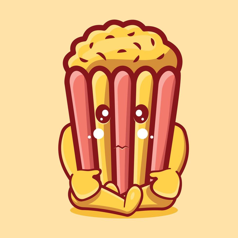 Dessin animé isolé de mascotte de pop-corn triste dans un style plat vecteur