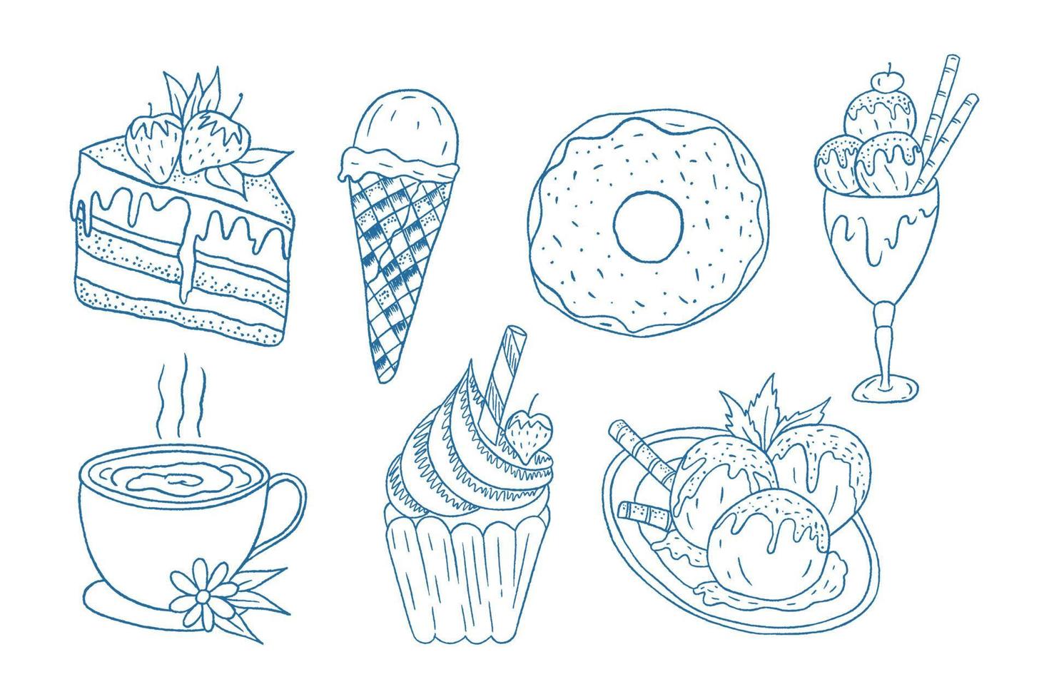 contour doodle collations collection d'illustrations alimentaires, livre de coloriage vecteur