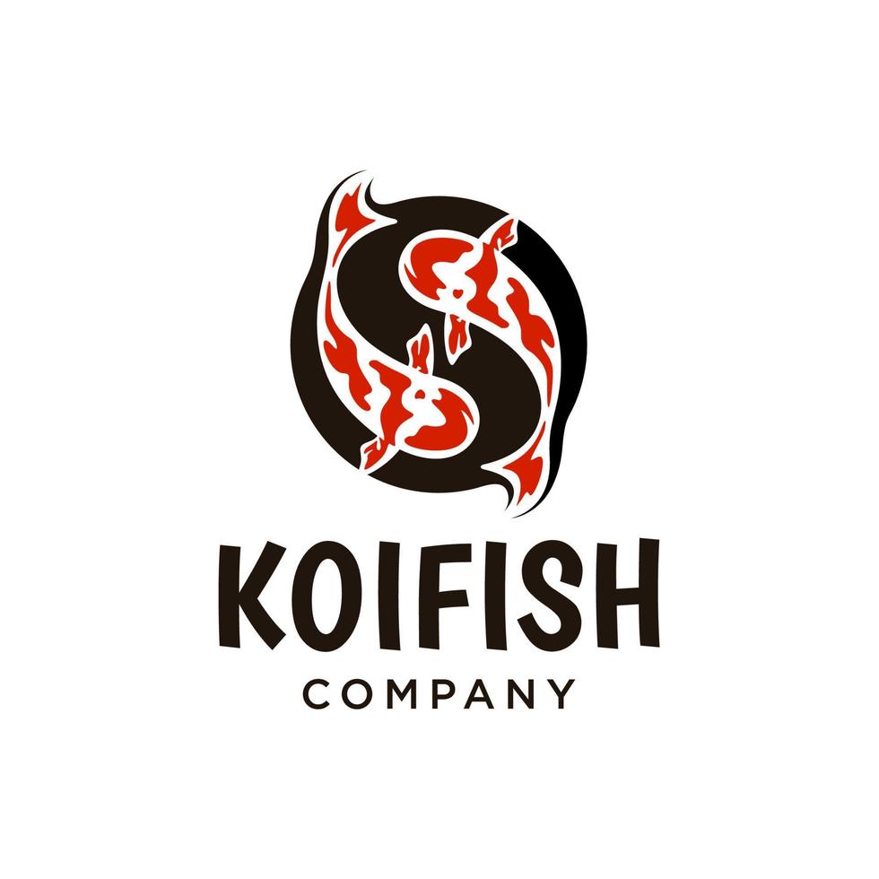 poisson koi avec fond de cercle noir. Élément de vecteur de logo japonais de poisson koi