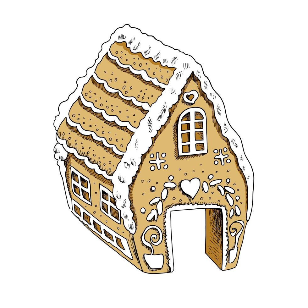un dessin dessiné à la main d'une maison en pain d'épice. illustration de noël et du nouvel an. illustration vintage. vecteur