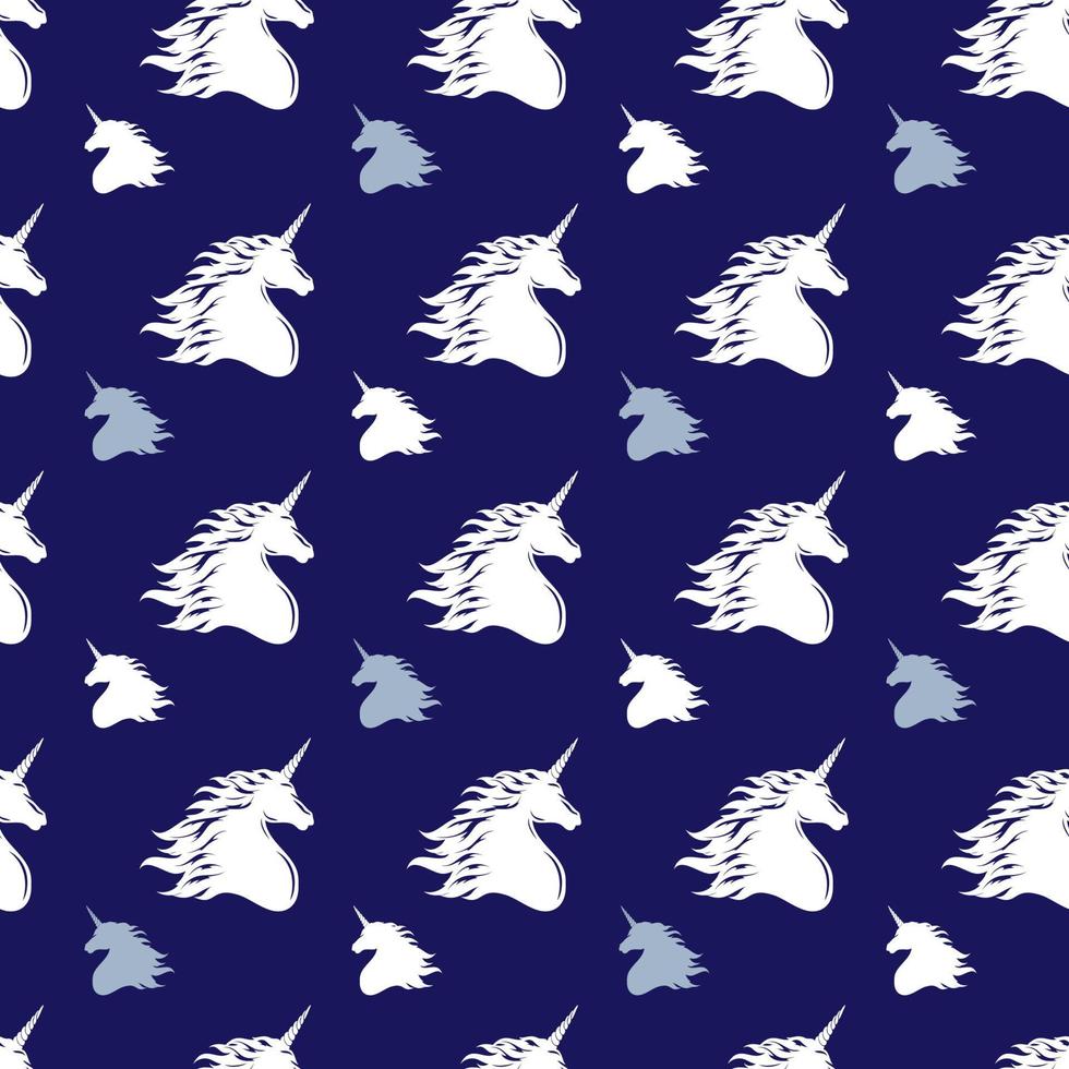 motif silhouette tête de licorne. silhouette blanche sur fond bleu. vecteur