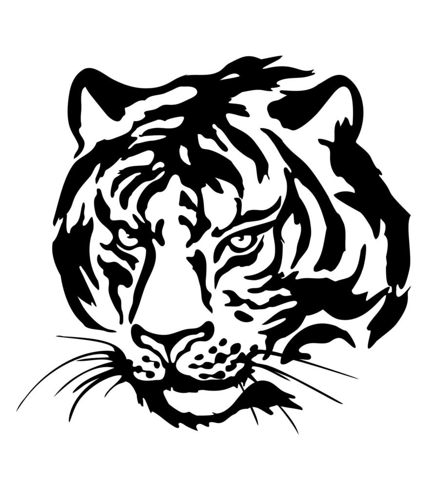 tête de tigre. silhouette noire d'une tête de tigre isolée sur fond blanc. le symbole du nouvel an chinois. vecteur