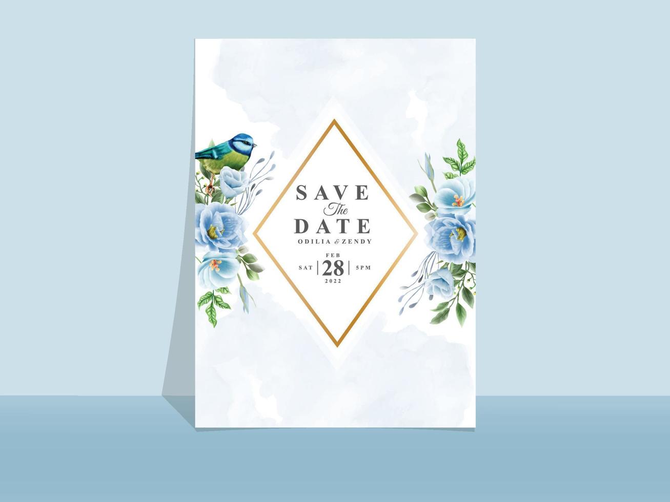 modèle de carte d'invitation de mariage thème fleurs bleues vecteur