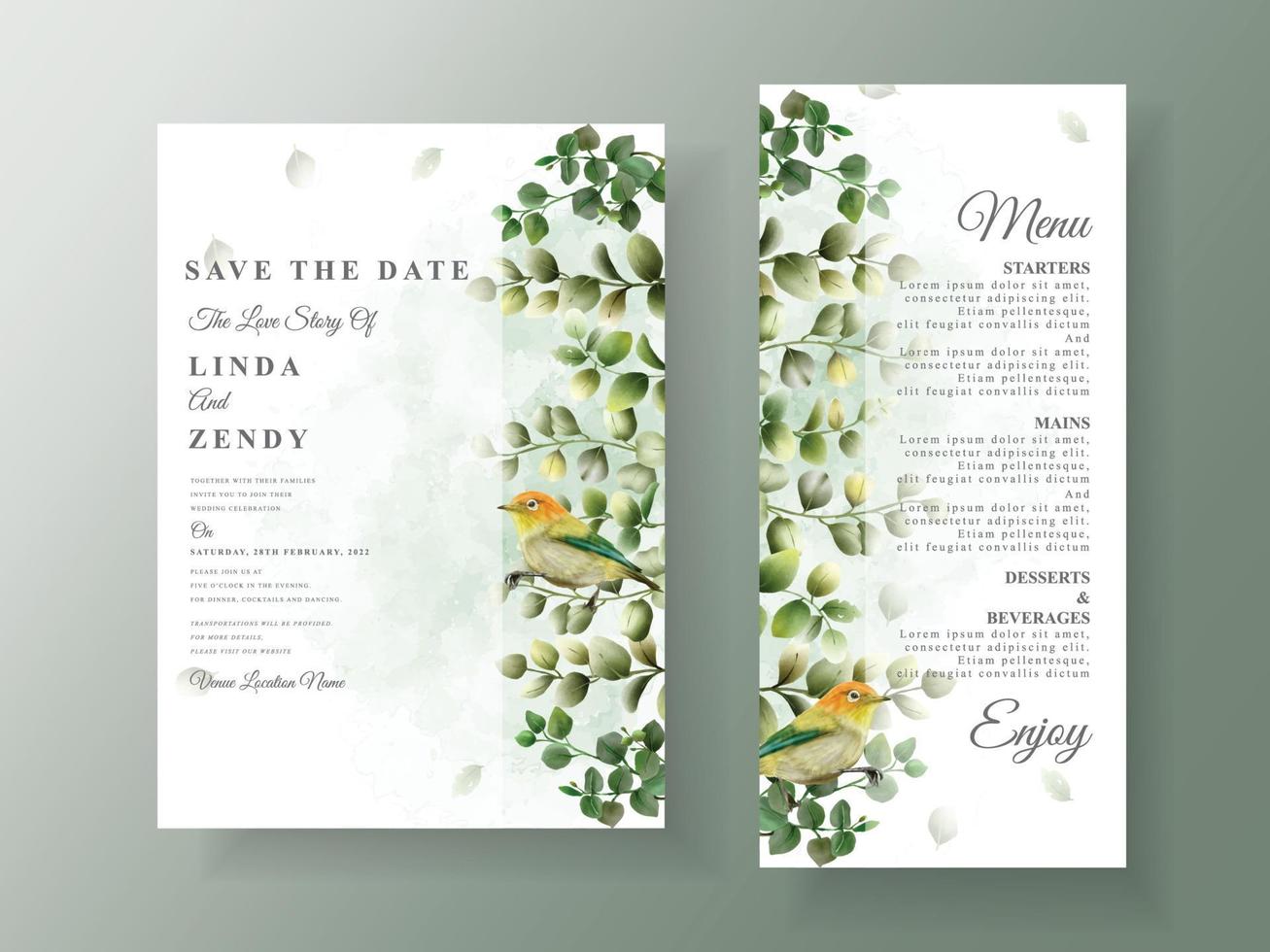 invitations de mariage d'eucalyptus de verdure vecteur