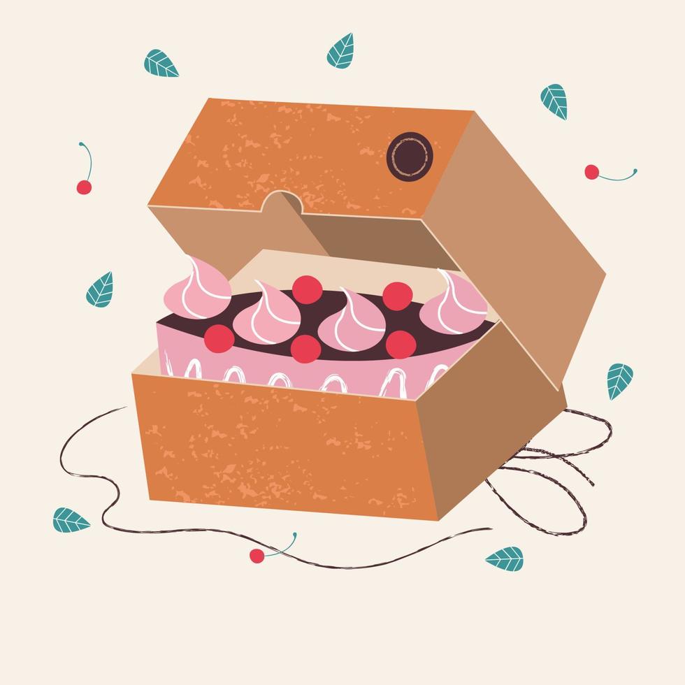 boîte kraft avec un gâteau. illustration vectorielle. vecteur