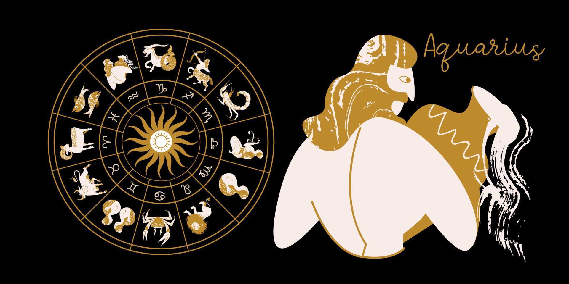 signe du zodiaque verseau. horoscope et astrologie. horoscope complet dans le cercle. zodiaque roue horoscope avec vecteur de douze signes.