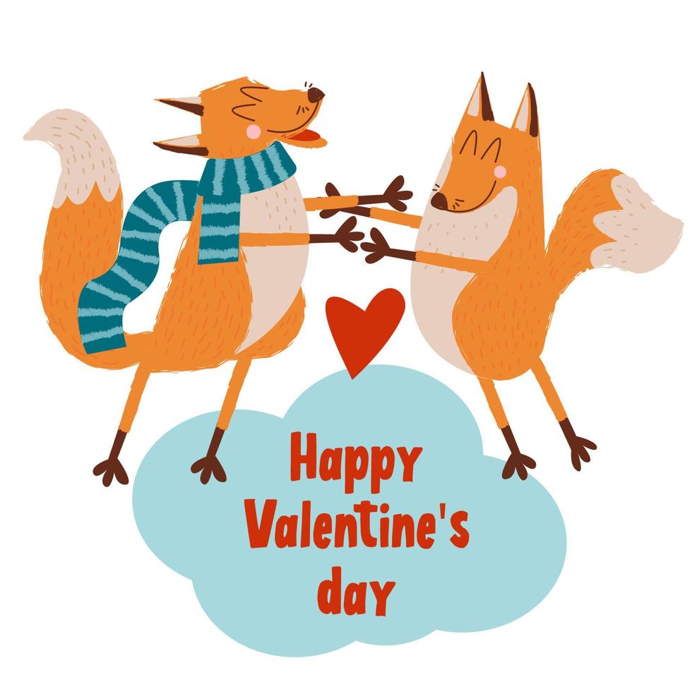 Joyeuse saint Valentin. carte de voeux mignonne de vecteur avec des renards amoureux.