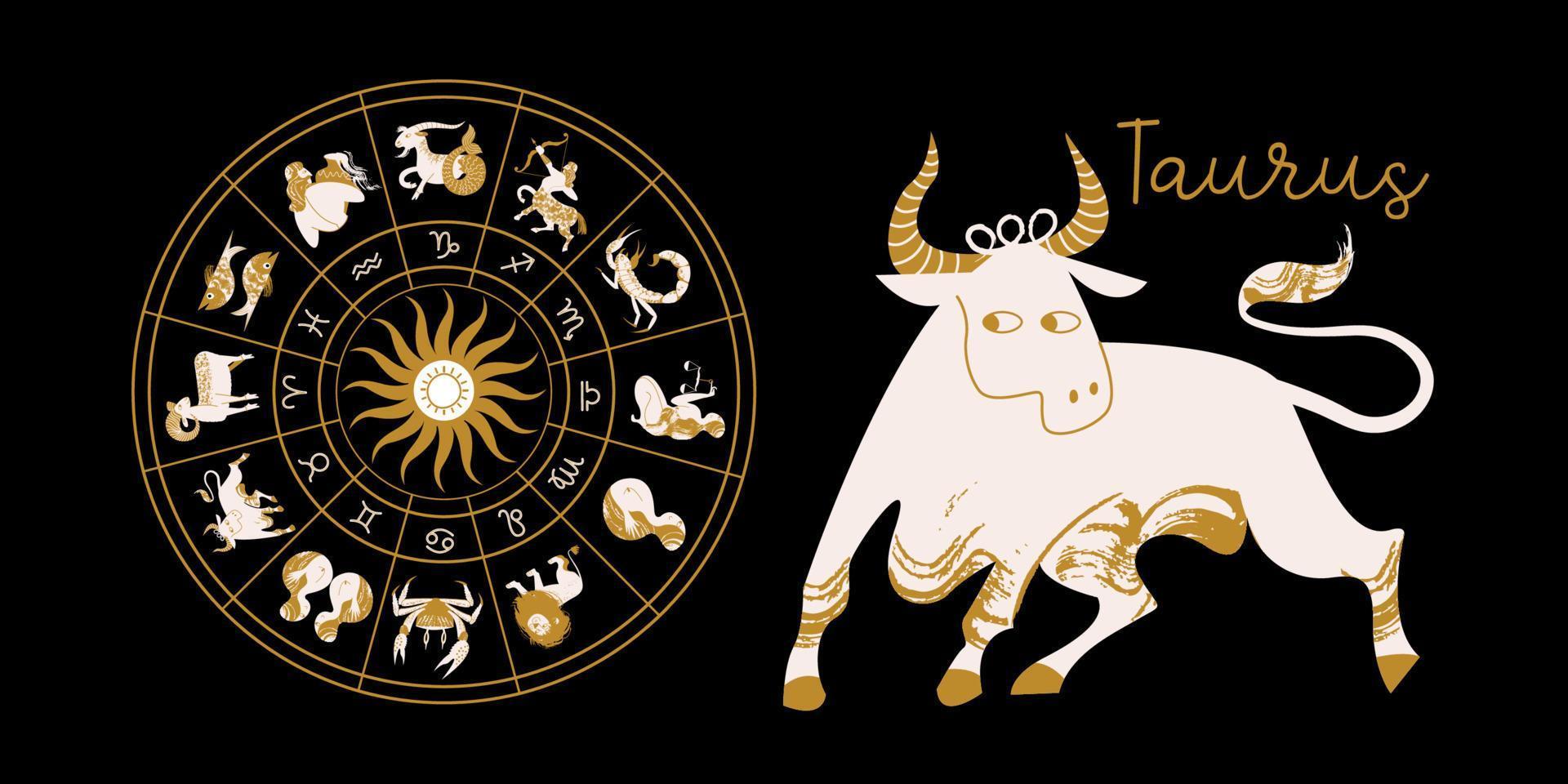 signe du zodiaque taureau. horoscope et astrologie. horoscope complet dans le cercle. zodiaque roue horoscope avec vecteur de douze signes.