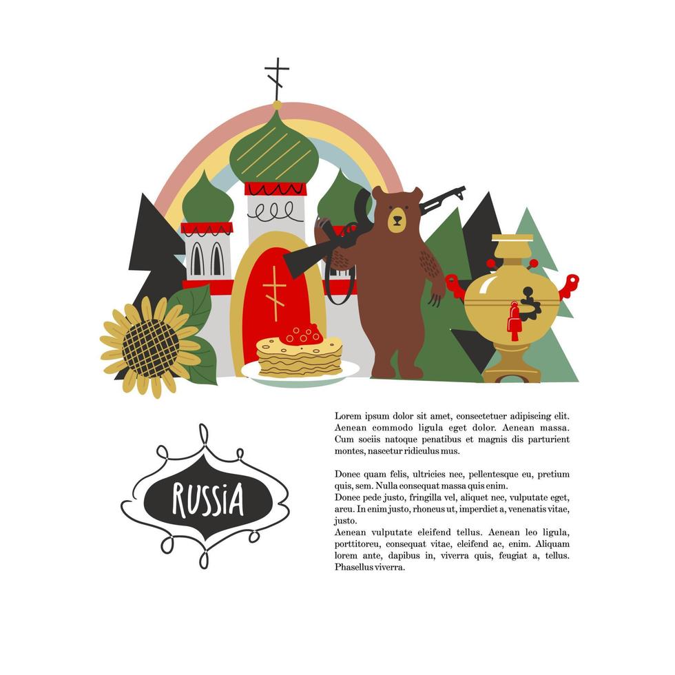 Russie. sites touristiques de la russie et symboles du pays. illustration vectorielle. un ensemble d'éléments pour créer votre design. vecteur