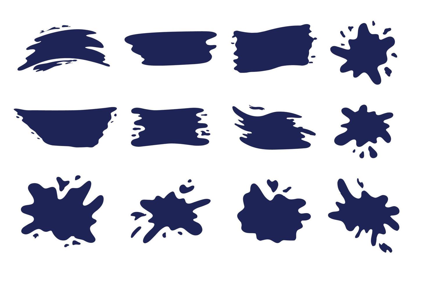 éléments blob dessinés à la main encre peinture splash tache tache éclabousser différentes formes. illustration vectorielle découpée isolée pour la conception de bannières d'étiquettes autocollantes vecteur