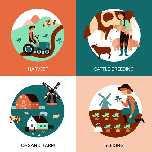 Bannière d&#39;icônes plat ferme biologique 4 vecteur