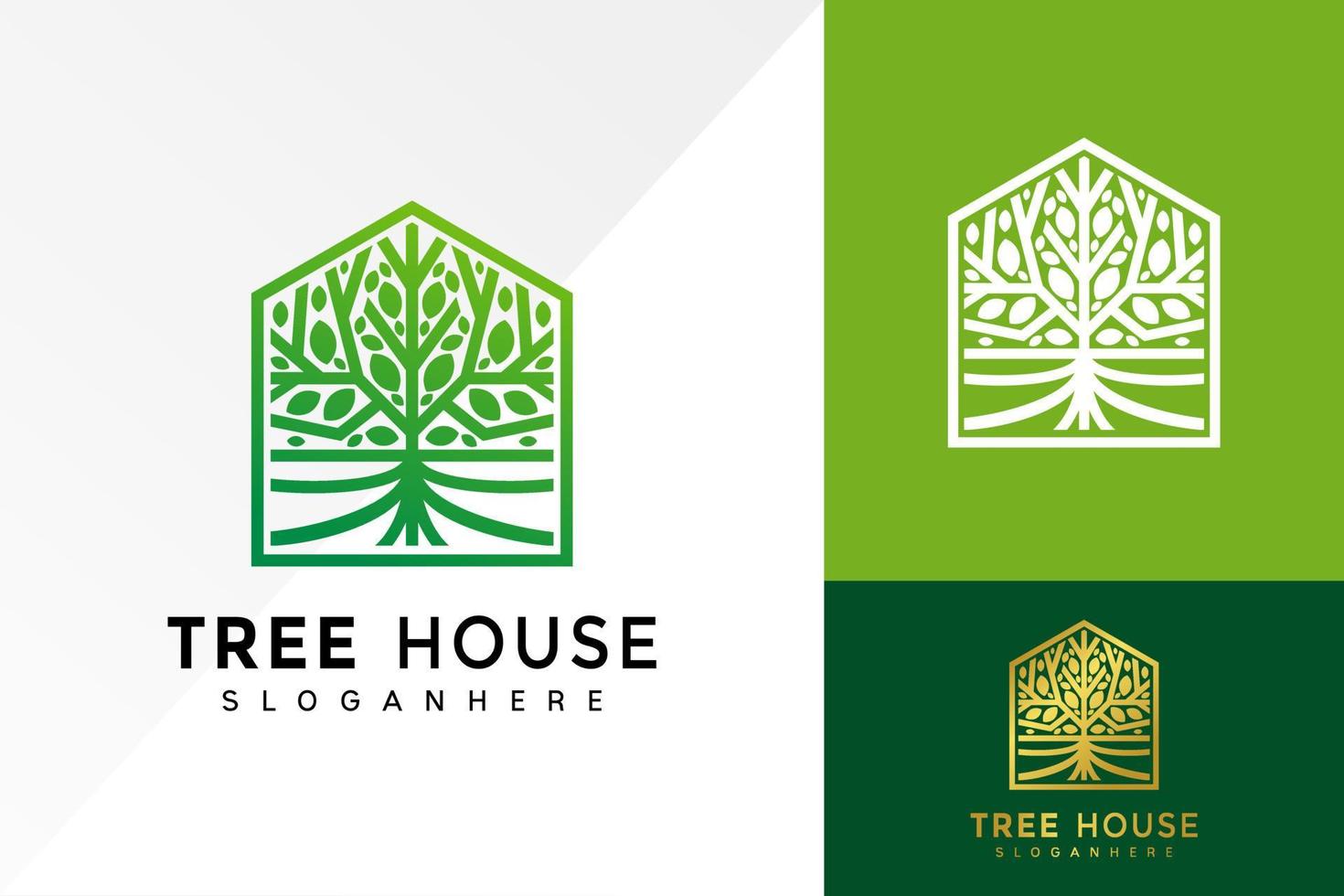 création abstraite de logo de maison d'arbre dynamique, vecteur de logos d'entreprise de feuille de racine, logo moderne, conception de logo modèle d'illustration vectorielle