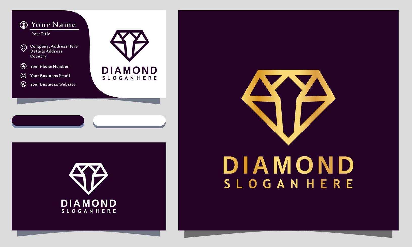 Illustration vectorielle de conception de logo de bijoux en diamant doré, modèle de carte de visite vecteur