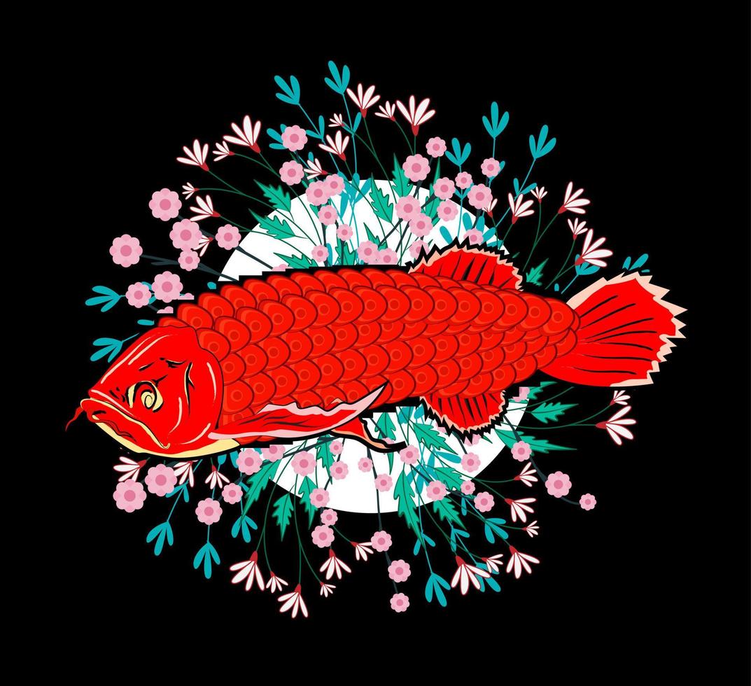 la conception d'illustration arowana super rouge pour sukajan est un tissu ou un t-shirt traditionnel du japon avec des t-shirts pour hommes de broderie numérique dessinée à la main été décontracté à manches courtes hip hop t-shirt streetwear vecteur