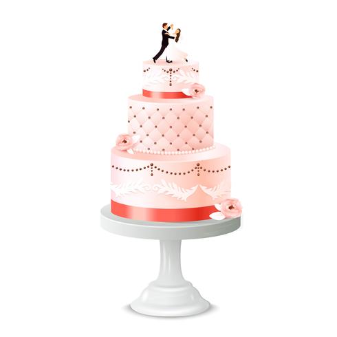 Gâteau De Mariage Avec Statuette De Jeunes Mariés vecteur
