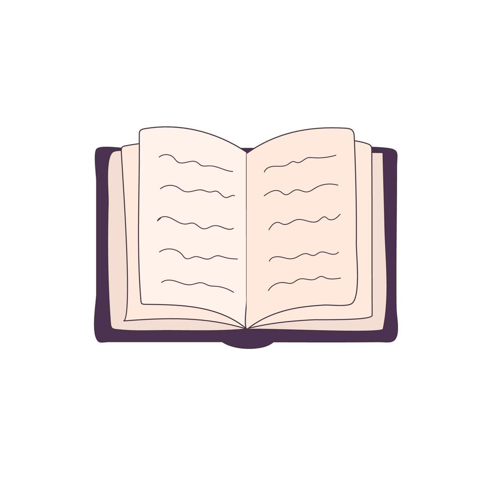 illustration de croquis de livre scolaire ouvert. icône de doodle pour ordinateur portable. journal dessiné à la main vecteur