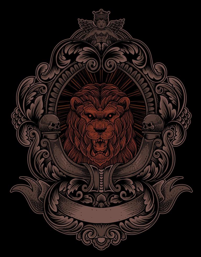 lion vintage illustration avec style de gravure vecteur