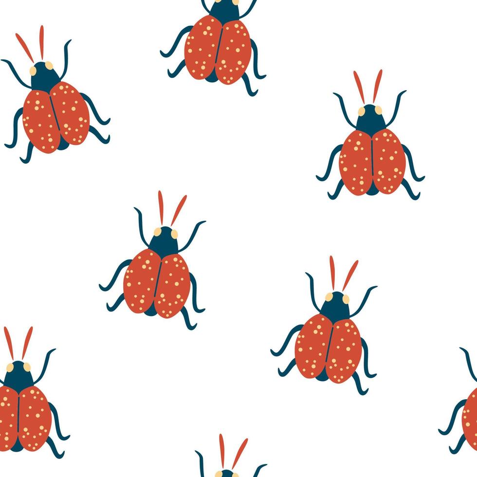 modèle sans couture de coccinelles. main mignonne dessiner un insecte amoureux. fond d'été. design textile pour les enfants. parfait pour les vêtements de mode, l'impression de t-shirt, le textile, la conception de surface. illustration vectorielle vecteur