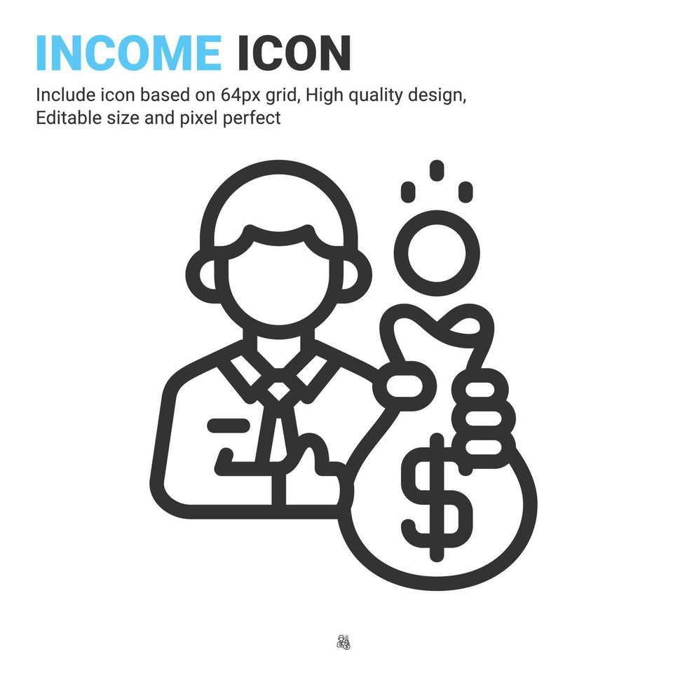 vecteur d'icône de salaire d'employé avec style de contour isolé sur fond blanc. illustration vectorielle concept d'icône de symbole de signe de revenu pour les affaires, la finance, l'industrie, l'entreprise, les applications, le web et tous les projets