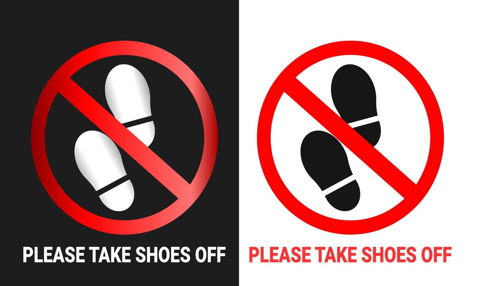 s'il vous plaît, enlevez les chaussures du signe avec l'illustration de la silhouette des empreintes pour l'autocollant d'étiquette rouge imprimable. signe interdit vecteur