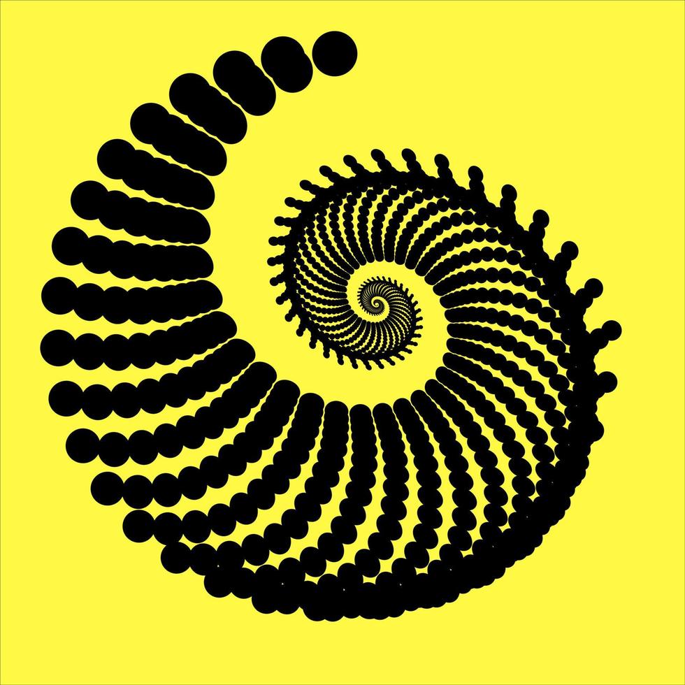 toile de fond de points en spirale noire, fond jaune abstrait, art optique vecteur