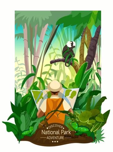 Affiche colorée de paysage de forêt tropicale vecteur