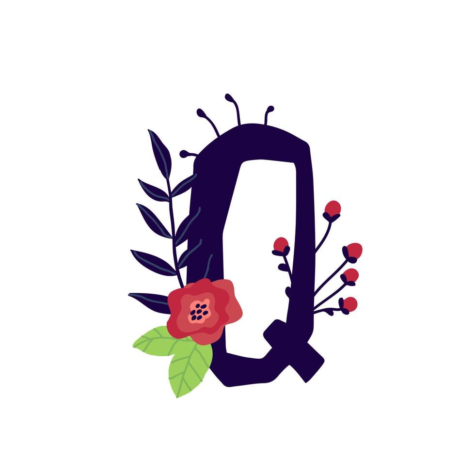 lettre latine dans les fleurs et les plantes. vecteur. lettre dans les éléments décoratifs pour les inscriptions. logo d'entreprise. affiche ou monogramme. vecteur