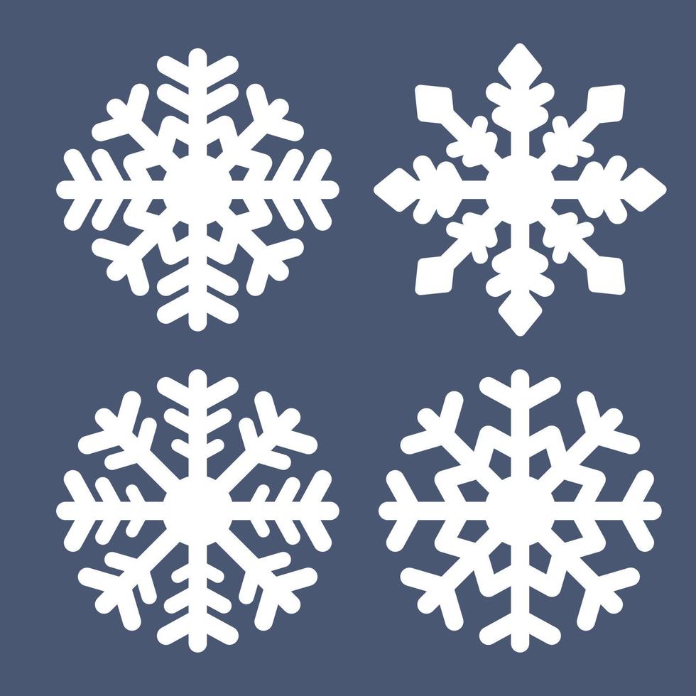 ensemble de flocons de neige blancs isolés sur fond gris. modèles de neige pour les éléments imprimés ou graphiques. illustration vectorielle plane. vecteur