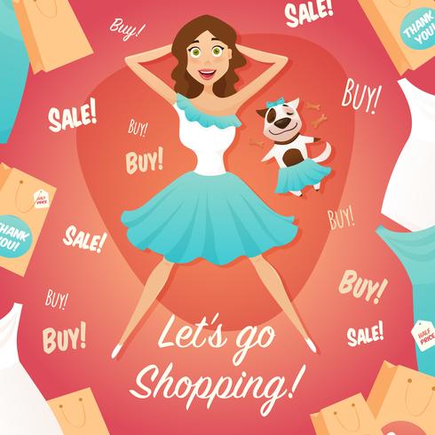 Affiche publicitaire de vente de fille de shopping vecteur