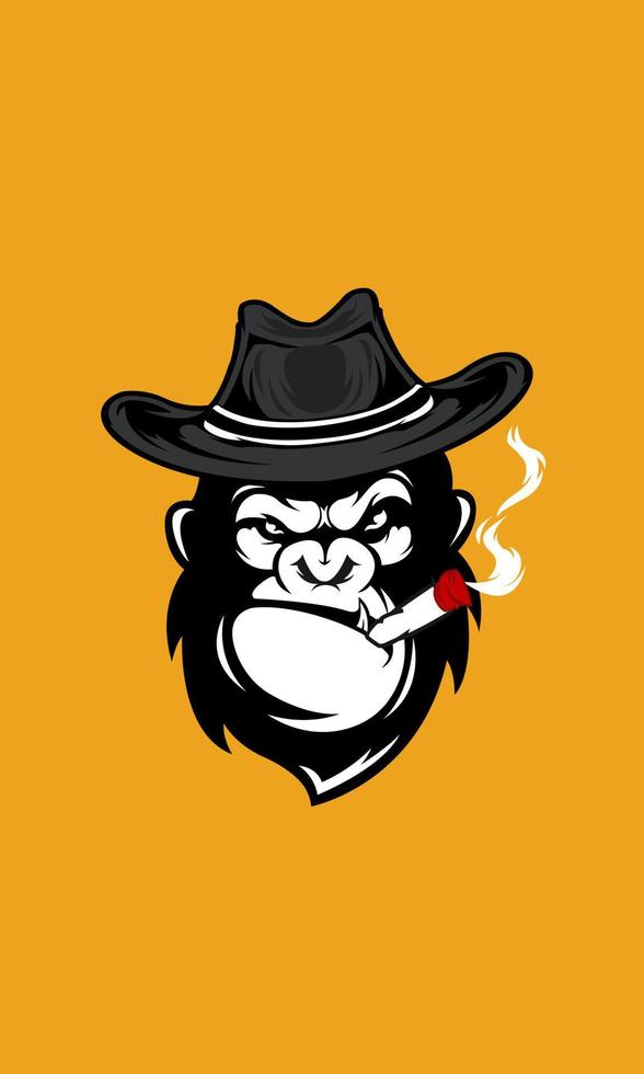 logo de gorille avec chapeau de cowboy et cigarette vecteur
