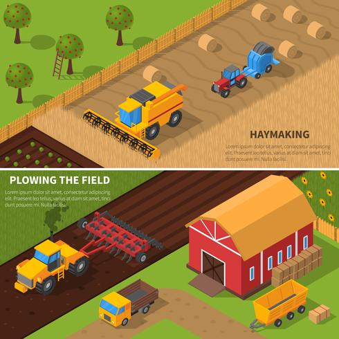 Ensemble de bannières isométriques pour machines agricoles vecteur