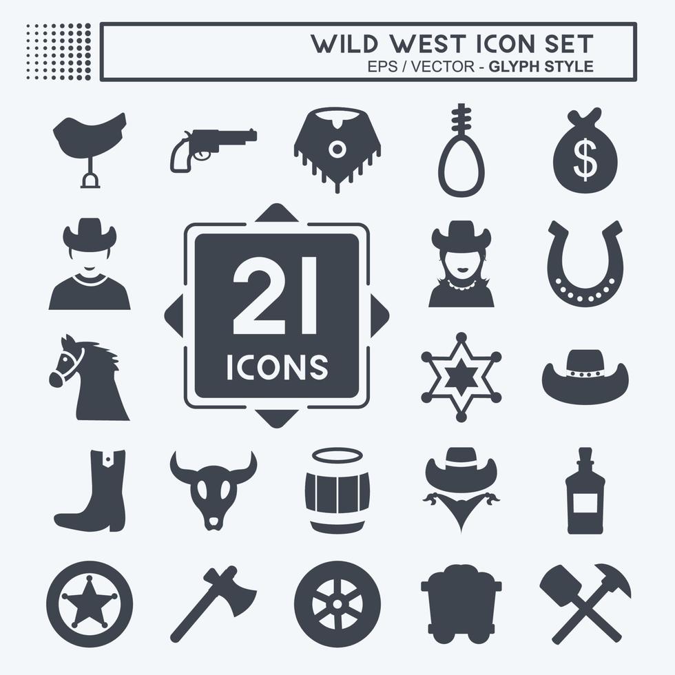 jeu d'icônes far west - style glyphe - illustration simple, bon pour les impressions, les annonces, etc. vecteur