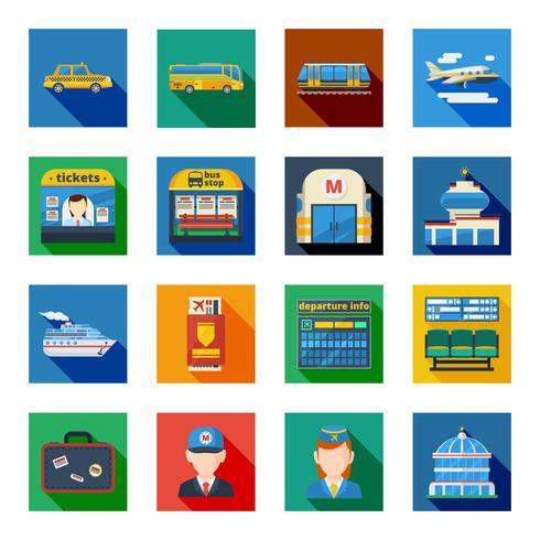 Transport de passagers Flat Square Icons vecteur